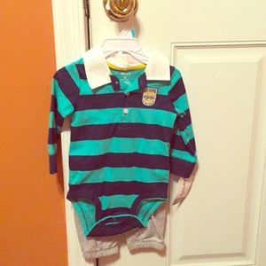 3/$18. Striped, collared onesie and gray pants